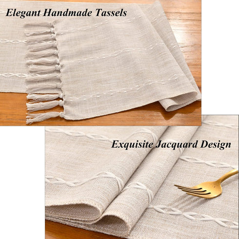 Wracra Rustic Linen Table Runner Farmhouse Style Table Runners 72 inches Long Embroidered Fall Table Runner with Hand-Tassels for Party, Dresser a...
