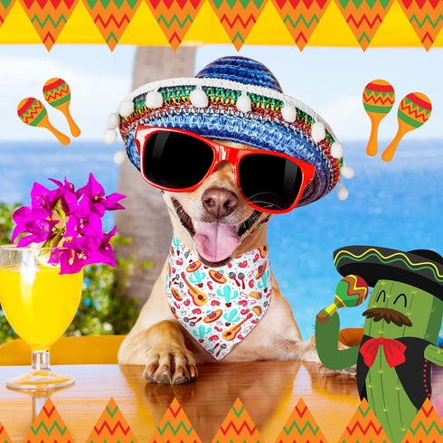 20 Pack Cinco De Mayo Mexico Dog Bandana Adjustable Triangle Dog Bibs Polyester Fiesta Pet Scarf Washable Breathable Pet Neckerchief for Dogs Cats...