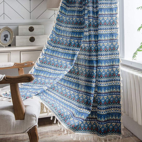 vctops Bohemian Cotton Linen Geometric Printed Window Curtain Panel with Tassels Rod Pocket Room Darkening Curtain Panel for Living Room Bedroom, ...