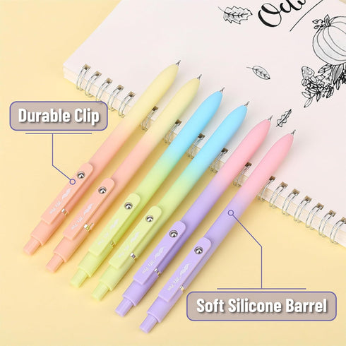 Mr. Pen- Retractable Gel Pens, 6 Pack, Gradient Color Barrels, Black Gel Pens, Fast Dry, Gel Pens Fine Point 0.5mm, Retractable Pens, Cute Pens, G...