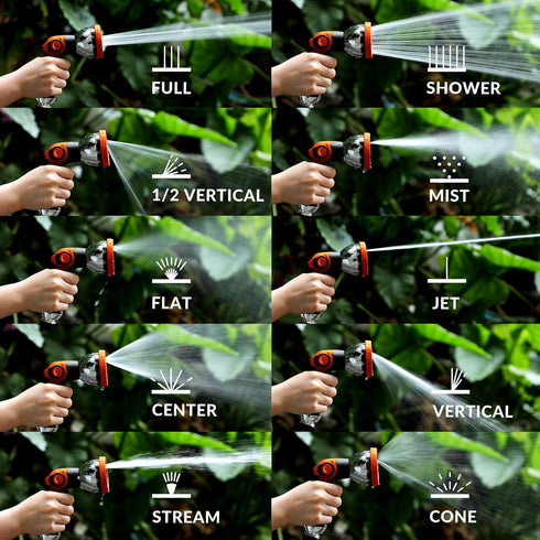 Garden Hose Sprayer Nozzle - Water Hose Nozzle with 10 Adjustable Spray Patterns Heavy Duty, Thumb Control On Off Valve, High Pressure Hose Spraye...