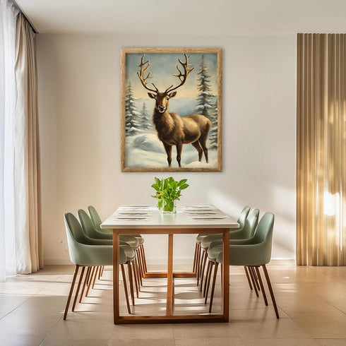 Posterizer 1 pcs-majestic deer in snowy winter scene-oil painting style-16-Art for Animal Lovers-Landscape & Nature Art-Decor for Home & Office- u...