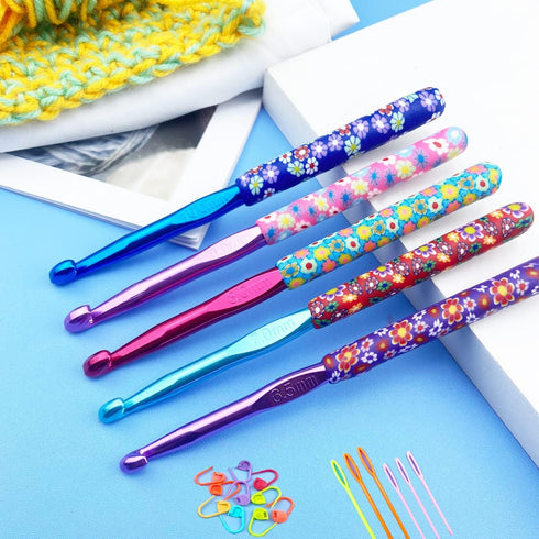 Large 5 Size Aluminum Crochet Hook Set 6.5m(K)/7mm/8mm(L)/9mm(M)/10mm(N) Knitting Needles Craft Weave Yarn Set Polymer Clay Crochet Needles for Cr...
