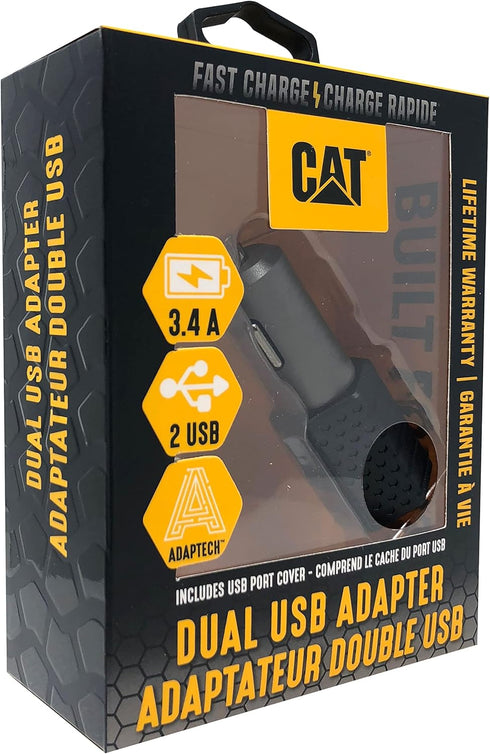 CAT Dual USB DC Vehicle Adapter (3.4 AMP) - Multi USB Port Fast Car Charger for Charging Multiple Phones, Tablets, Devices, Or Smart Phone Accesso...