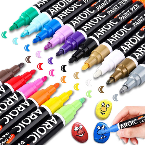 AROIC Paint Pens Paint Markers, 16 colors Oil-Based Waterproof Paint Marker Pen Set On Rock, Wood, Fabric, Metal, Plastic, Glass, Canvas, Mugs, Wa...