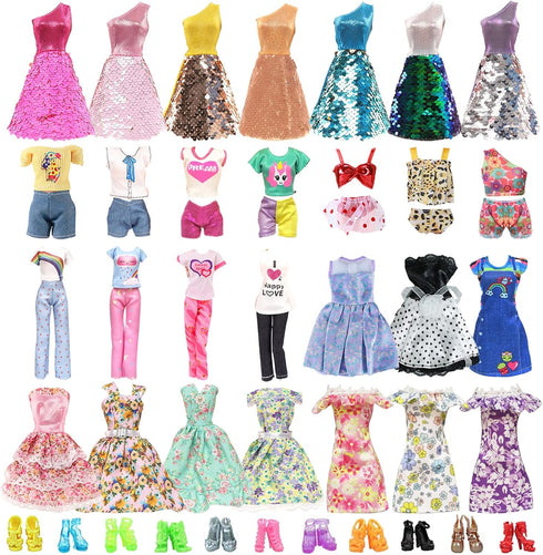 25 PCS Doll Clothes for 11.5 inch Girl Doll Including 3 Flower Dress 2 Seqien Dress 3 Casual Wear 2 Fashion Dress 2 Swimwear 10 Pair of Shoes Birt...
