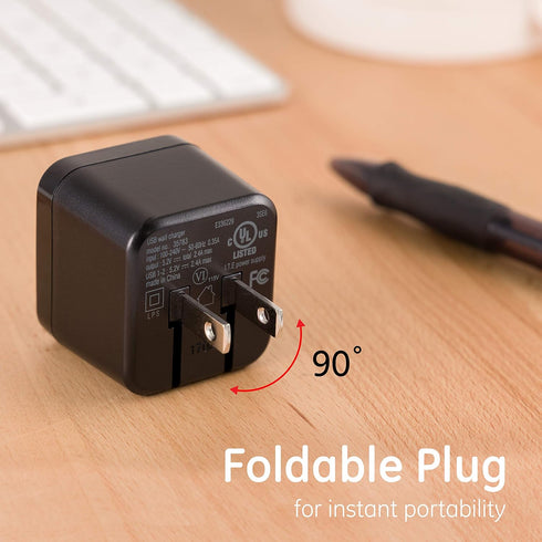 GE Pro Wall Charger, 12-Watt, Rapid Charge, Foldable Plug, Compatible with iPhone 15/Pro,Max/14/13, iPad Air/Pro, Samsung Galaxy S23/22, Google Pi...