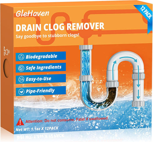 Drain Clog Remover 12 Pack Drain Cleaner Powerful Clogged Drain Sink Drain Clog Remover Hair Clog...