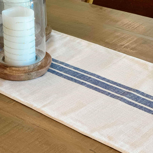 Piper Classics Market Place Blue Grain Sack Stripe 36" Table Runner...