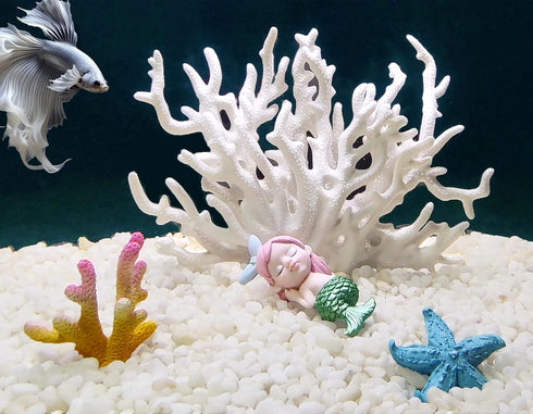 Aquarium Fish Tank Decorations Kit, Artificial Coral+Starfish+Mermaid+Plastic Coral, Betta Fish Tank Decor Ornament Landscape for Fresh...