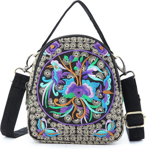 Embroidery Canvas Shoulder Bag Women Vintage Boho Mini Crossbody Bag Handbag Cell Phone Pouch...