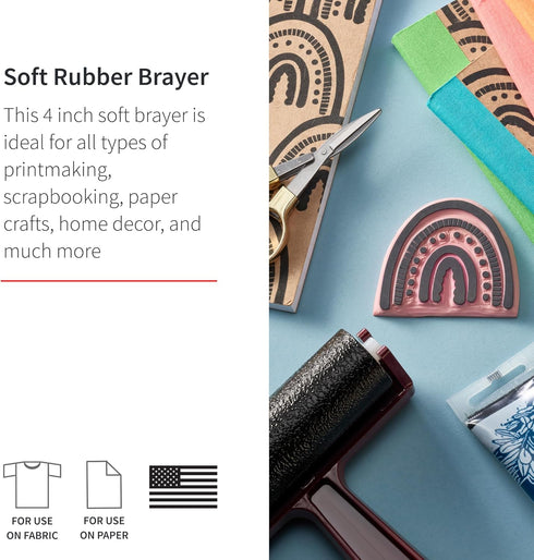 Speedball Pop-in Soft Rubber Brayer, 4" – Roller Tool for Crafting and Block Printing, Vinyl, Comfort Grip Handle...