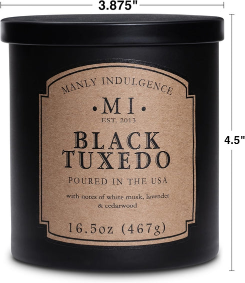 Manly Indulgence Black Tuxedo Jar Candle 16.5 oz - White Musk, Lavender, Cedarwood, Jasmine & Earthy Orris - Up to 60 Hour Burn - Soy Blend Wax, U...