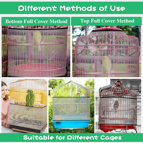 Bird Cage Seed Catcher, Universal Adjustable Birdcage Cover Skirt Bird Cage Net Cover Nylon Guard Net Cover for Parrot Parakeet Macaw Round Square...