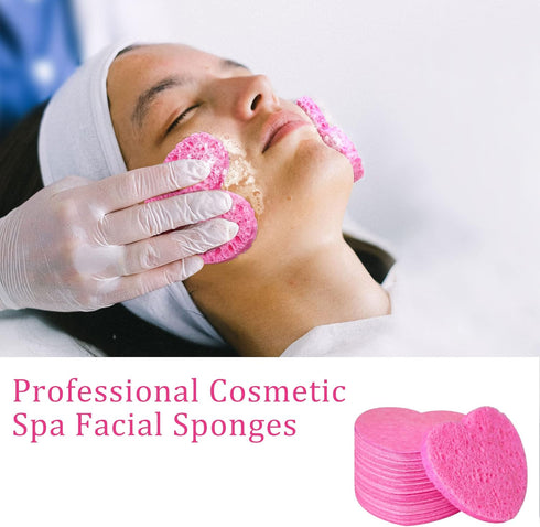 60-Count Kickleen Compressed Cellulose Heart Shape Facial Sponges | 100% Natural Cosmetic Spa Sponges for Facial Cleansing | Exfoliating | Makeup ...
