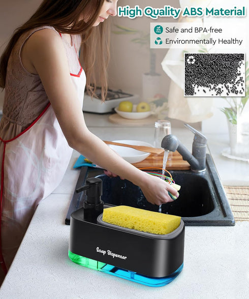 Kitchen Dish Soap Dispenser Set?Dish and Hand Soap Dispenser with Sponge Holder, 3-in-1 Countertop Sponge Dual Soap Pump Dispenser for Kitchen Sin...
