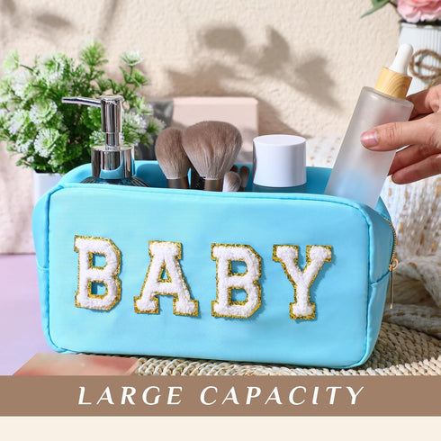 Sanwuta 2 Pieces Nylon Cosmetic Bag Chenille Letter Makeup Bag Pouch Zipper Travel Toiletries Pouch Preppy Patch Cosmetic Travel Toiletry Bag for ...