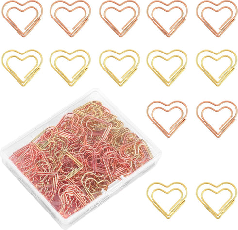 Heart Paper Clips Gold Love Heart Shaped Small Paper Clips Rose Gold Cute Metal Journaling Paper Clamps Paperclips for Women Paper Document Note S...