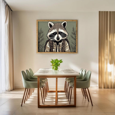 Posterizer 1 pcs- Sad raccoon with a green background-Art for Animal Lovers- Gift for Men Women Entrepreneur Teens-Living Room Bedroom Decor- unfr...
