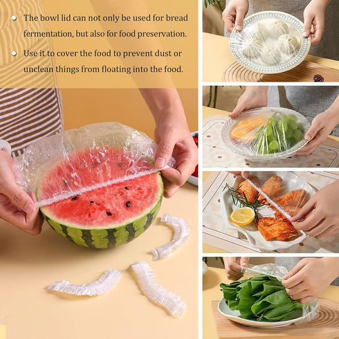 120PCS Reusable Bowl Covers for Bread Proofing, Elastic Plastic Covers for Sourdough Rising and Baking Supplies, Stretchable Wrap for Storage Cont...