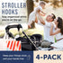 Maplefield Baby Stroller Hooks with Large Carabiner Clip - 4 Pack - Great for Organizing Diaper Bags, Purses, and Shopping Bags - Easy-to-Attach D...