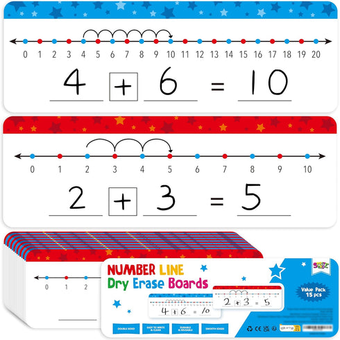 15 PCS Number Line Dry Erase Boards, Double Sided Writable and Erasable Board-0-10 on One side & 0-20 on Other Side Math White Board for Kids, Stu...