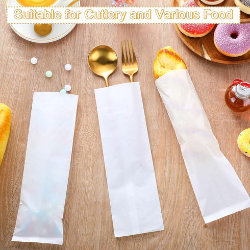 200 Pcs Kraft Paper Bags Kraft Churro Bags Grease Silverware Sleeves for Resistant Utensils Cutlery Cookies Bakery Candy Treats (White)...