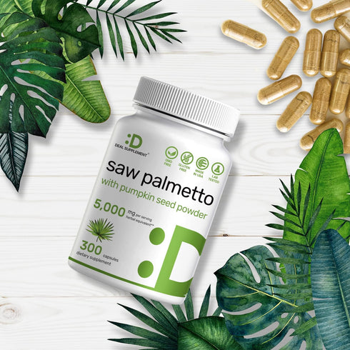 Saw Palmetto Supplement 5000mg with Pumpkin Seed, 300 Capsules | Promotes Prostate Health | DHT Blocker | Hair Growth Vitamins, Maintain Normal Ur...