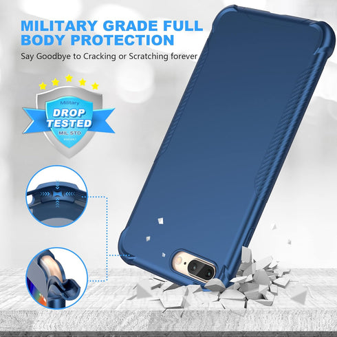 ORETECH Designed for iPhone 7 Plus & 8 Plus Case with 2 x Tempered Glass Screen Protector, Carbon Fiber Texture Anti-Slip Hard PC + Soft TPU Phone...