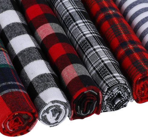 Tatuo 12 Pieces Christmas Fat Fabric Bundles Buffalo Plaid Fat Quarters Cotton Fabric Square Bundles 19.5 x 15.7 Inch Charm Yarn-Dyed Checked Quil...
