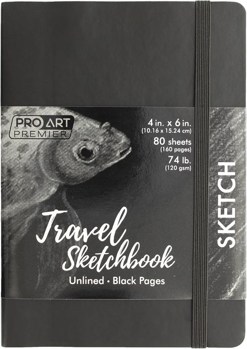 Pro Art Premier Sketch Book Travel 6"x 4" Black 74lb Black 80 Sheets, Sketch Book, Sketchbook, Drawing Pad, Sketch Pad, Drawing Paper, Art Book, D...