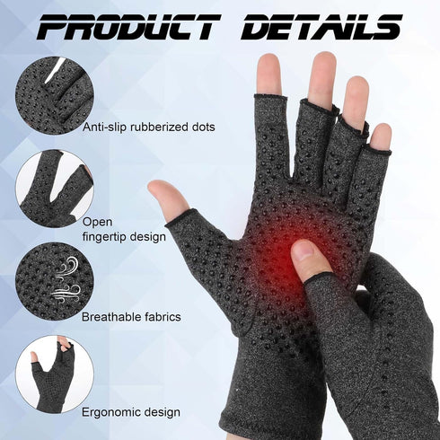 Qianyu Arthritis Compression Open-Fingertip Gloves for Men and Women Keep Hands Warm Rheumatoid Tendonitis Swelling Carpal Tunnel Pain Anti-Slip F...