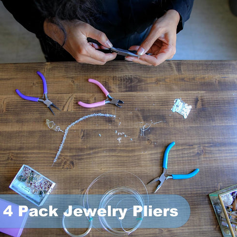 4 Pack Jewelry Making Pliers Tools Set, Jewelry Pliers with Needle Nose Pliers, Round Nose Pliers, Bent Nose Pliers, Wire Jewelry Pliers for Jewel...