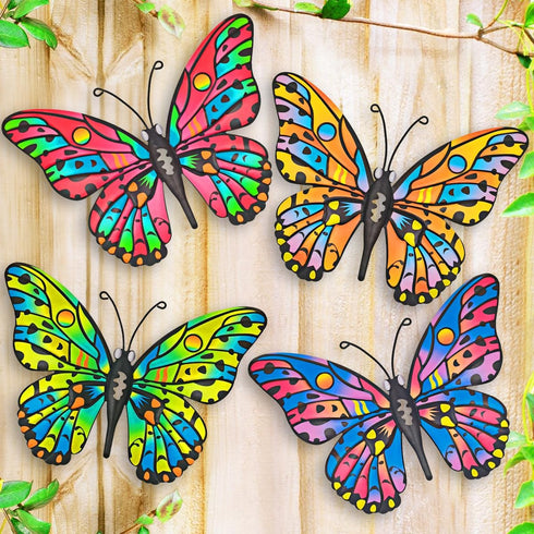 Kggetr Metal Butterfly Wall Decor - 4 Pack Outdoor Wall Art Hanging Decoration for Garden Yard Fence Patio Balcony,Gift for Mom Sisters Friends...