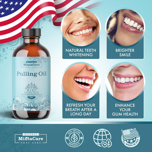 All Natural Organic Oil Pulling for Teeth & Gums, Mouthwash in Glass Bottle for Teeth Whitening, Fresh Breath & Gum Health - Oral Care - Made in U...