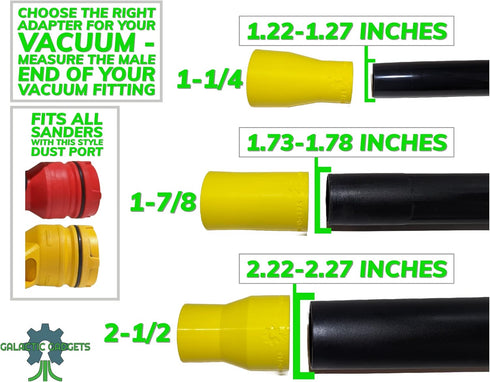 Vacuum Adapter for Dewalt or Craftsman Sanders - Dust Collection - Galactic Gadgets (2-1/2in - Yellow)...
