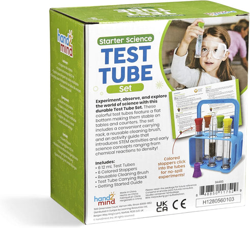 hand2mind Starter Science Test Tube Set, Flat Bottom Test Tubes, Science Lab for Kids, Test Tube Rack, Science Supplies,Test Tubes with Lids, Scie...