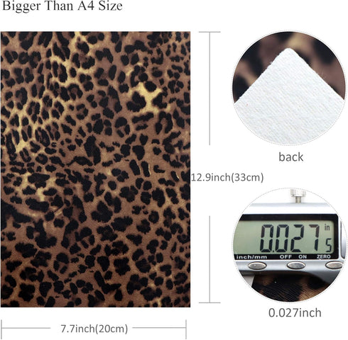 David accessories Leopard Pattern Printed Faux Leather Sheets Synthetic Leather Fabric 3 Pcs 7.7" x 12.9" (20cm x 33cm) Cotton Back for DIY Craft ...