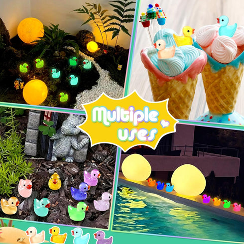 225 Pcs Luminous Mini Resin Ducks Bulk 15 Colors Tiny Duck Glow in The Dark for Garden Micro Landscape Dollhouse Aquarium Potted Ornament Charms B...
