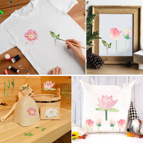Flower Stencils for Painting Reusable - 10 Pieces Captivating Peony Sunflower Lotus Crafts Stencil for Wall Wood Window Holiday DIY Creative Partn...