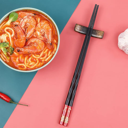 Fiberglass Chopsticks Series - Japanese Non-Slip Chopstick, Reusable Chop Sticks Dishwasher Safe, 5 Pairs, Gift Set, 9.9 Inches, Spring Flower...