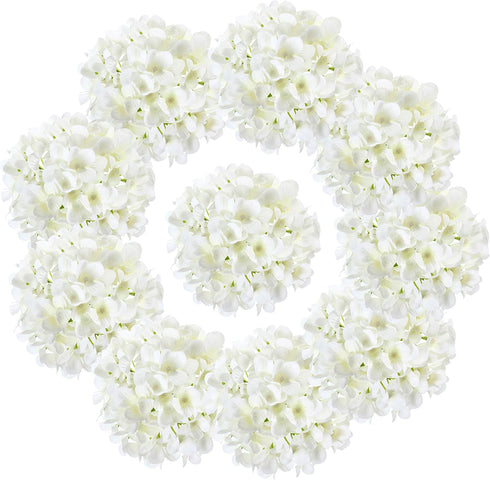 10PCS Silk Hydrangea Heads with Stems Artificial Flowers for Wedding Party Home Decor (Off White), One Size Off...
