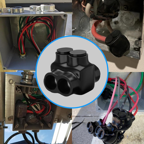 OHLECTRIC Black Insulated Electrical Power Single Side Entry connector- 1/0-14" Wire Range -Slotted Hex Screw -Rugged Di-Electric Rubber/Vinyl Coa...