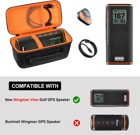 Hard Travel Case for New Bushnell Golf Wingman View Golf GPS Speaker, Protective Pouch Carrying Bag with Mesh Pocket for Remote Control USB Chargi...