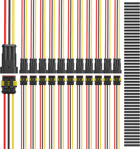 NAOEVO 3 Pin Connector Waterproof?16 AWG 3 Wire Connectors, Automotive Electrical Connectors Male And Female Way With Heat Shrink Tubing For Car T...