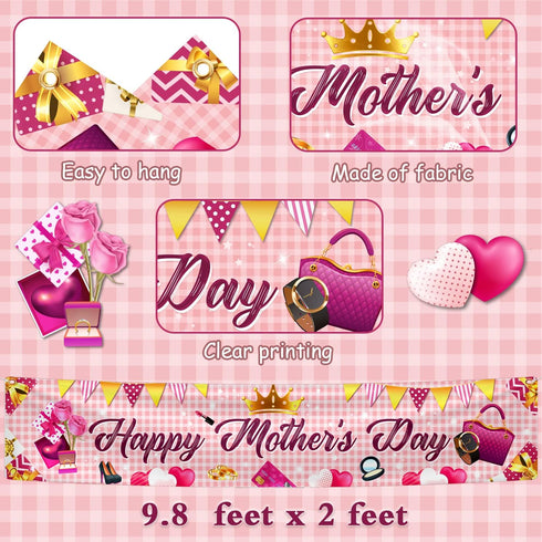 Happy Mother's Day Fence Banner Decoration Mother's Day Party Supplies Yard Sign Outdoor Decor Front Door Lawn Porch Garage (Banner)...
