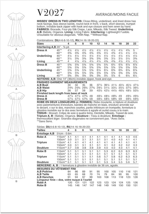 Vogue Misses' Close-Fitting Lined Dress Sewing Pattern Packet, Design Code V2027, 4-6-8-10-12, Multicolor...