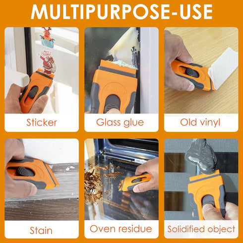 Plastic Razor Blade Scraper with 15 Extra 1.5" Blades: Without Damaging Surfaces Cleaning Tool for Removes Stickers, Labels, Paint, Adhesive, Work...