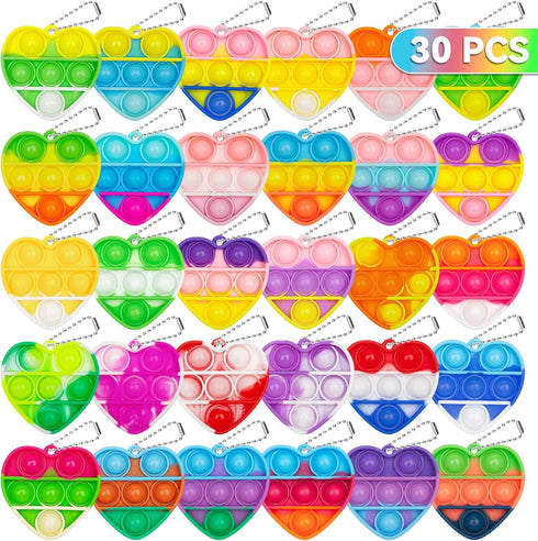 Pop Fidget Toy Birthday Party Favors for Kids 4-8,8-12 Year 30 PCS Bulk Toys Mini Pop Keychain Its Small Classroom Prizes Heart Fidgets It Bubbles...