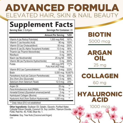 Hair Vitamins for Women, Ultra Strength 5000mcg Biotin Collagen & More - Premium Hair Growth, Skin, Nails & Keratin Support Supplement, Infused wi...
